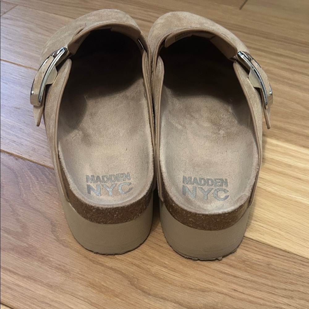 Madden NYC Platform Suede Mules with Buckle - Beige - Picture 3 of 7
